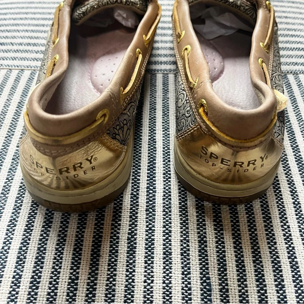8.5 Sperry Top Sider Angel Fish Leather Loafers Metallic Detail Boat Shoes